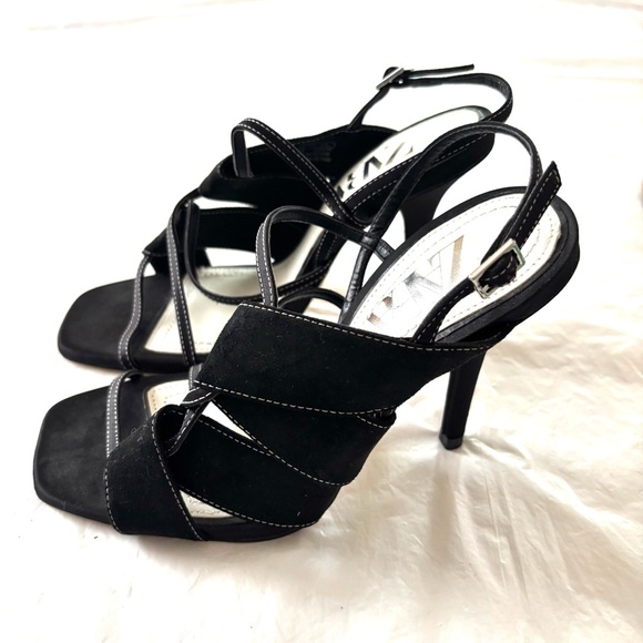 NWOT Zara Saldi Black High-Heeled Sandals Sleek Straps SZ 5 - Picture 2 of 16
